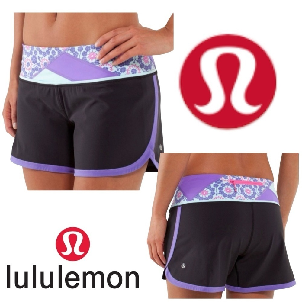 Lululemon Groovy Luxtreme Running Shorts Black And Purple Size 4